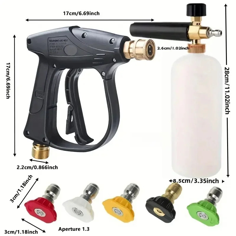 Pressure Washer Foam Gun - Hogedrukreinigingswaterpistool 3000PSI M22-14 & 1/4 inch